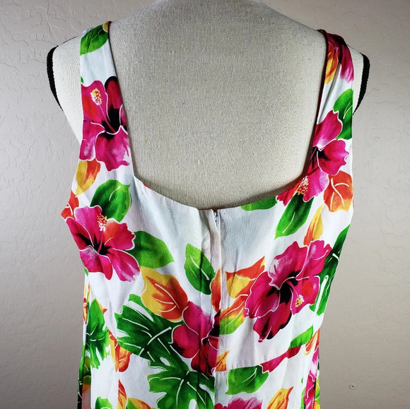 Two Palms Hawaii Rayon White W/Pink Hibiscus Watercolor Floral Midi Dress sz XL - Picture 7 of 12